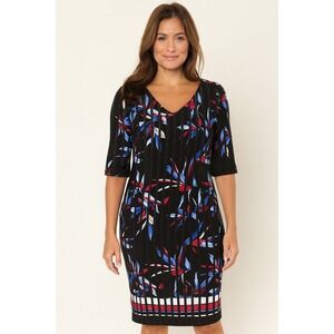 Picadilly Canada Dress Floral Print Black Red Blue Sheath Career‎ Womens